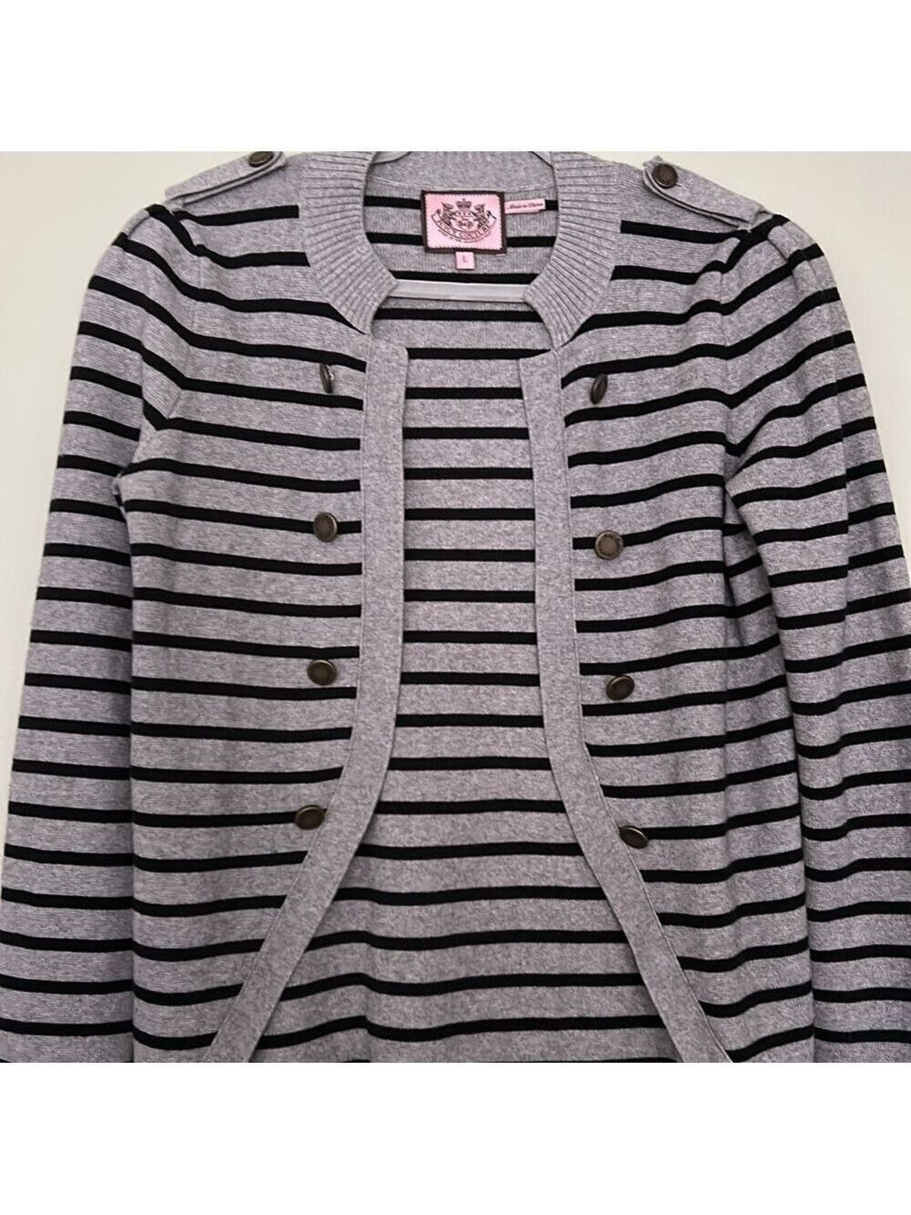 Juicy Couture Grey and Black Stripped Military Cardigan